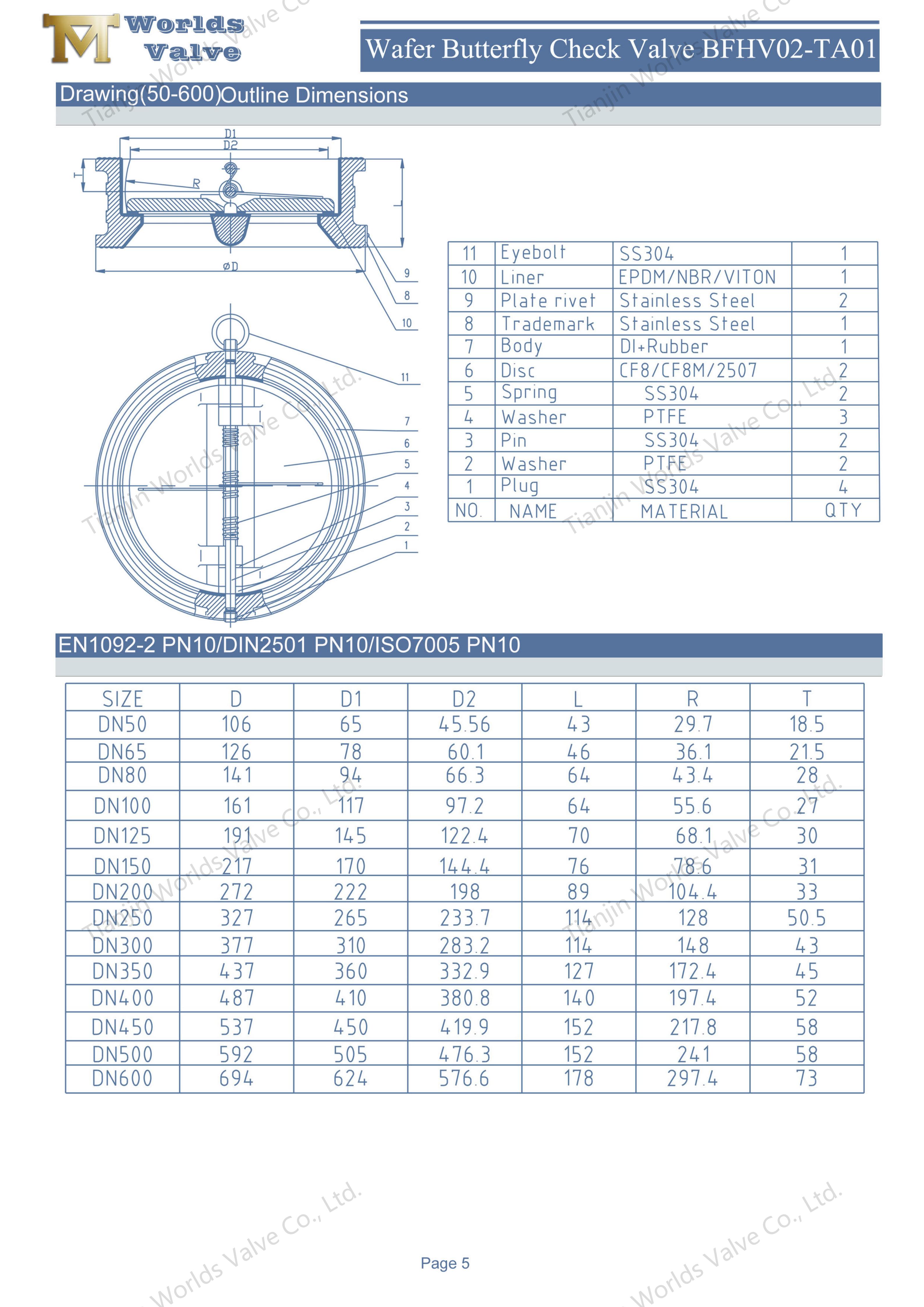 Clapet anti-retour silencieux &agrave; double plaque doubl&eacute; de caoutchouc pour services corrosifs-1