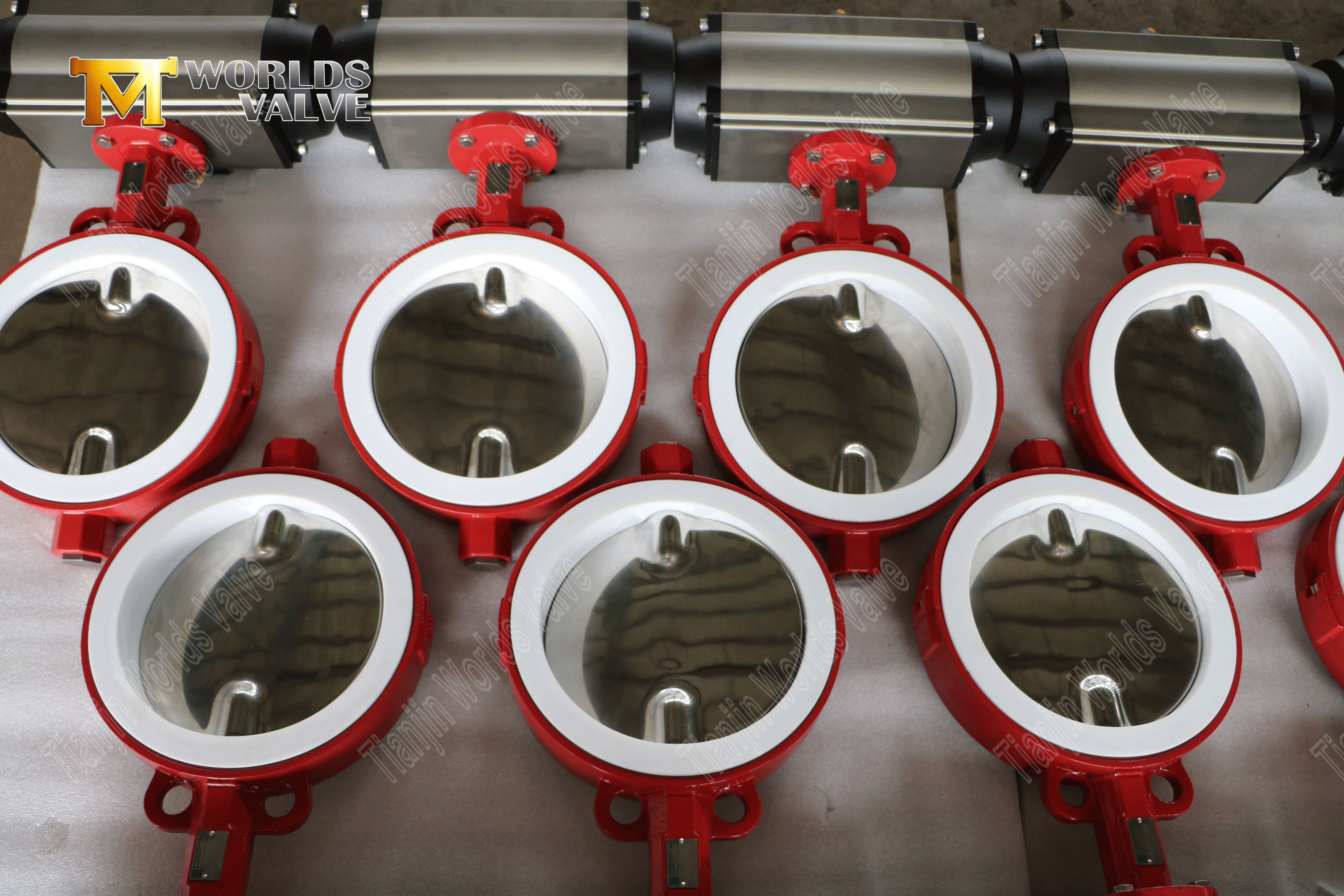 Vanne papillon rev&ecirc;tue de PTFE avec disque poli et actionneur pneumatique-1 (9)