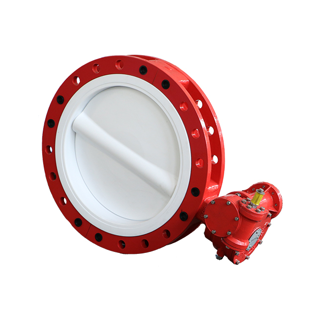 Soupape à papillons de PTFE PTFE PLAFE Deux pièces Corps, corps en fer ductile, disque PTFE et siège, haute performance DN350-DN900