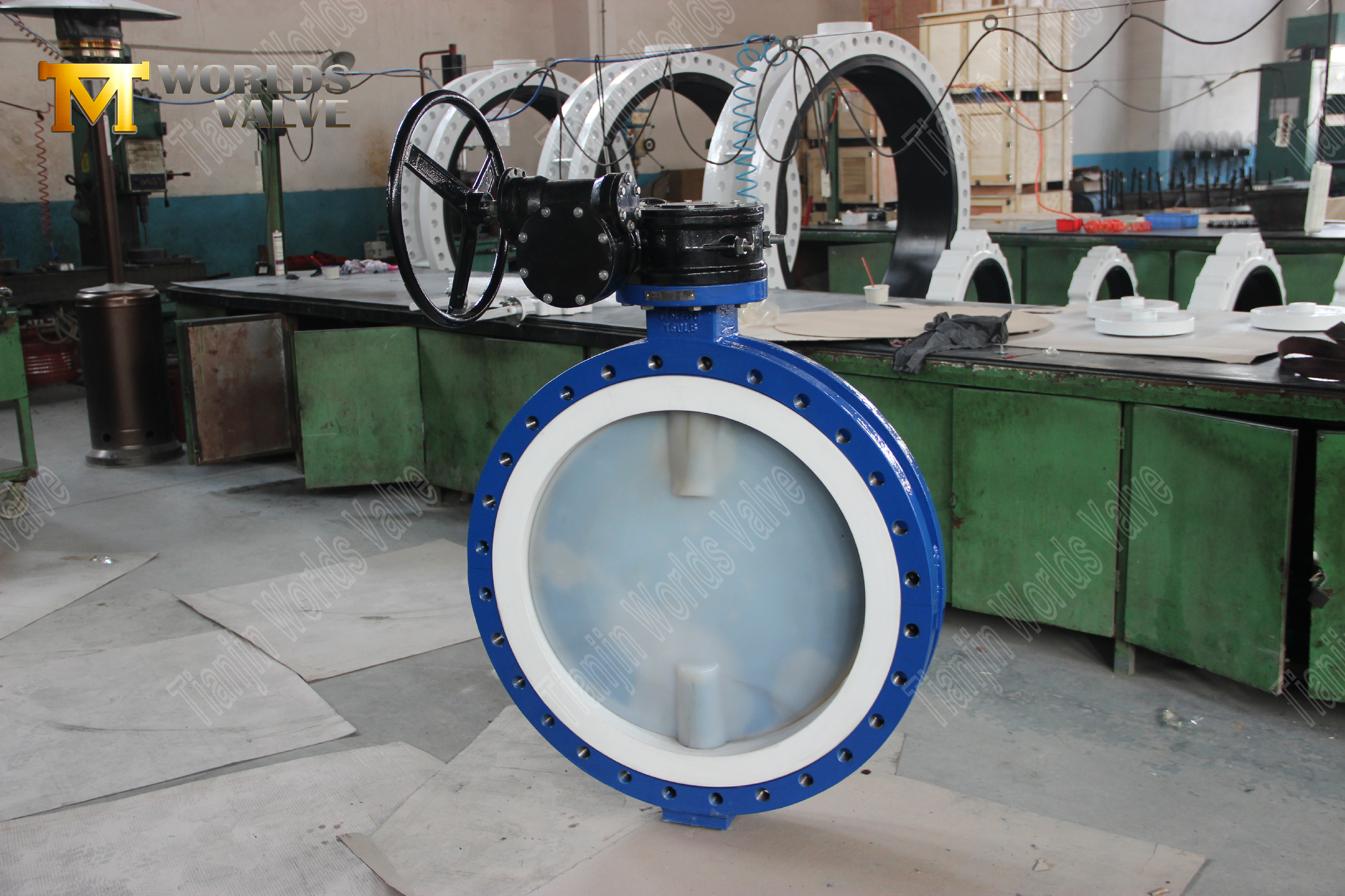 Vanne papillon PFA pour service chimique 150LB, si&egrave;ge PTFE, actionn&eacute;e par engrenage (5)