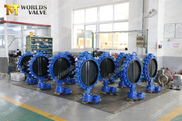 Vanne papillon à disque à revêtement Halar à oreilles complètes avec actionneur pneumatique à double effet