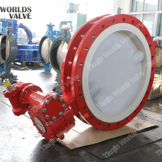 China Butterfly Valve Fournisseur - Valve de papillon PTFE DOUBLE BAPILLE avec boîte de vitesses