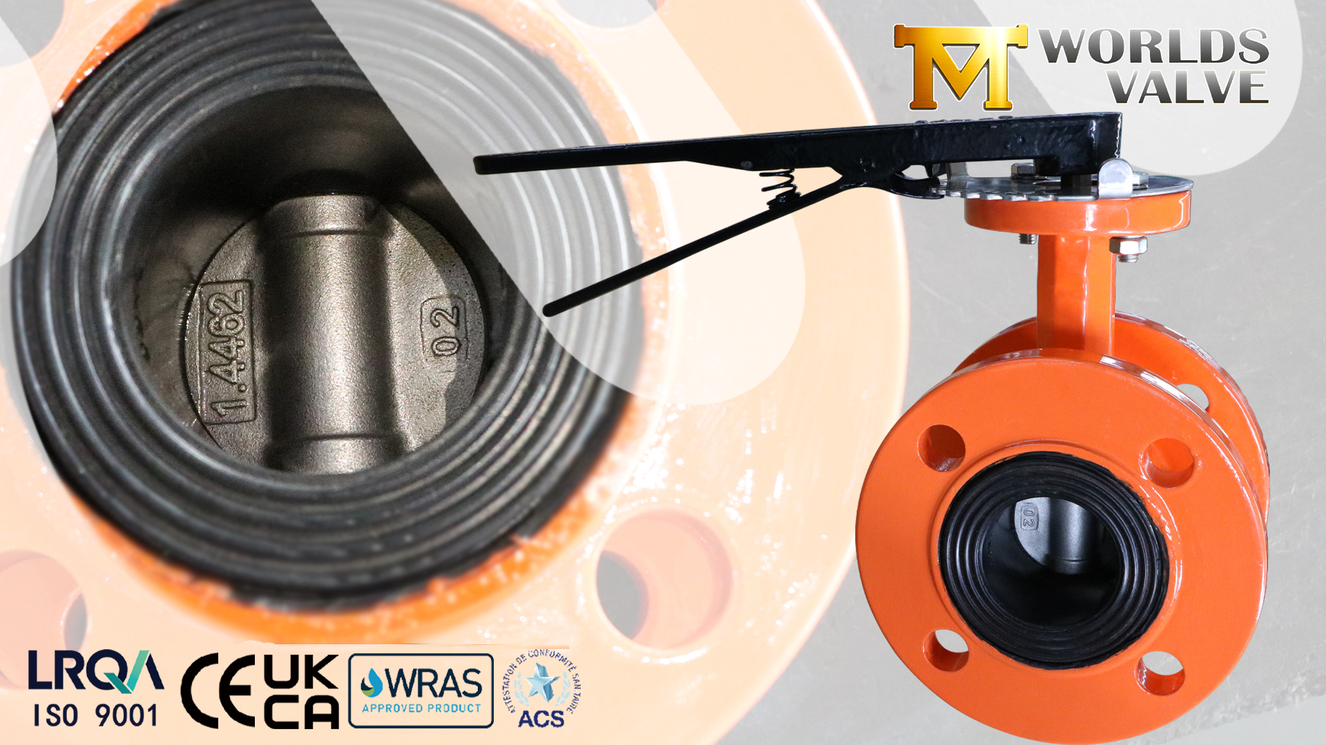 Vanne papillon à double bride 2" avec disque super duplex 1.4462 et siège EPDM vulcanisé | Actionné par levier manuel